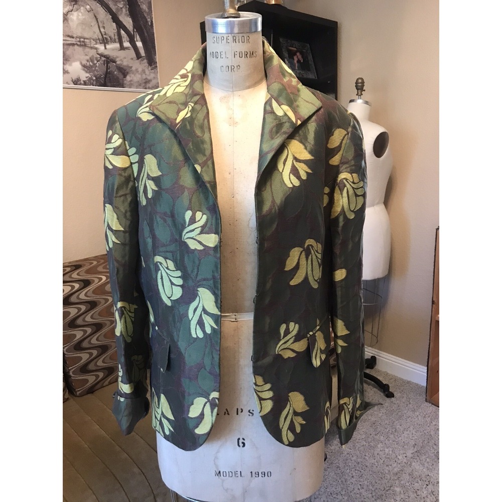 Lafayette 148 Womens Light Jacket Blazer Size LARGE L Olive/ Brown Print